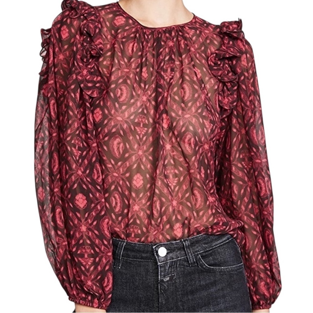 Ulla Johnson - Medine Sheer Ruffle Blouse in Fuchsia Sz 4